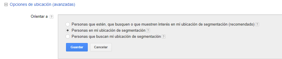 opción de ubicaciones avanzadas en Ads